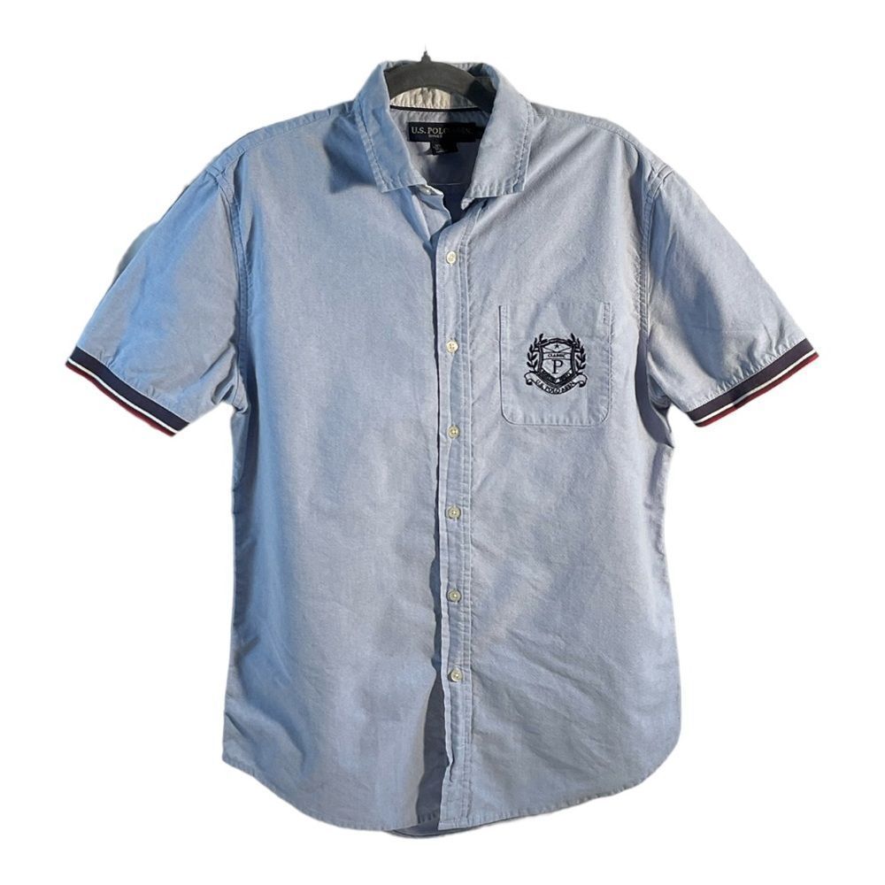 U.S. Polo Assn. Men’s Short Blue Sleeve Colorblock Oxford Shirt Size Medium